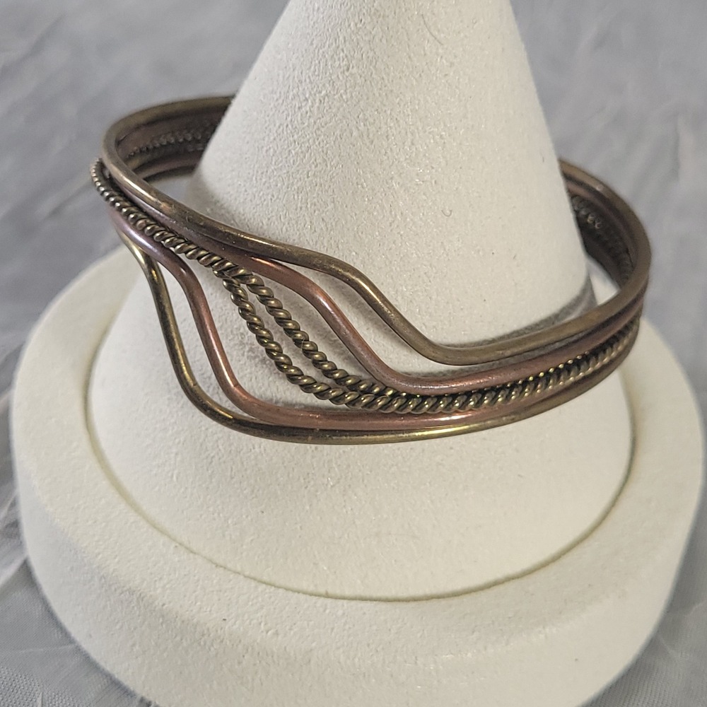 Copper Brass Cuff Bracelet Multi Strand Wave Twisted Mixed Metal Jewelry